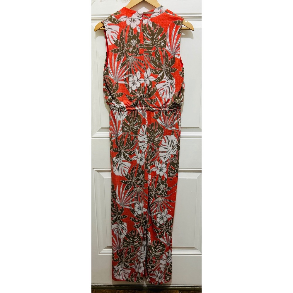 Chico's 1P Petite Orange Tropical Floral V-Neck Sleeveless Wide Leg Jumpsuit‎ - Picture 3 of 3